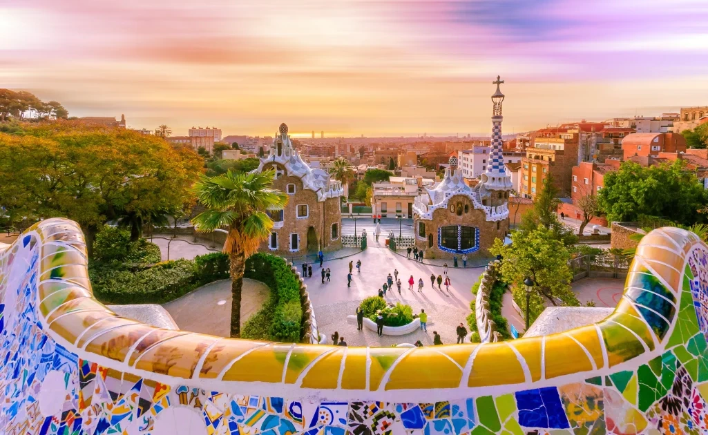 Barcelona skyline and Mediterranean waterfront in Catalonia