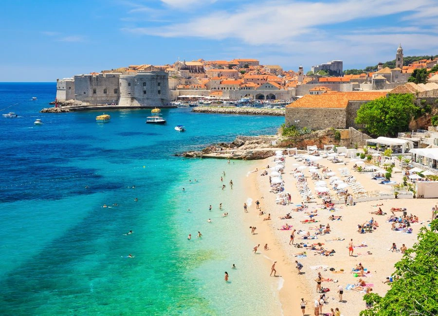 Dubrovnik Old Town, city walls and Adriatic Sea in Croatia