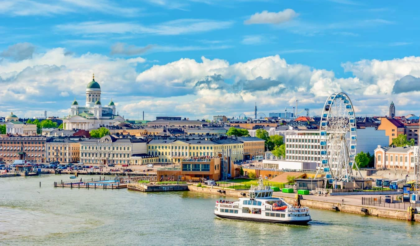 Helsinki waterfront, cathedral and Baltic harbour in Finland