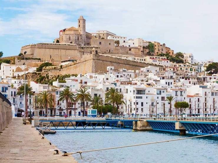 Ibiza Town, Dalt Vila and Mediterranean waterfront in the Balearic Islands