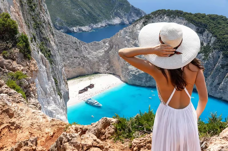 Igoumenitsa bay, waterfront and green Epirus coastline in north-west Greece