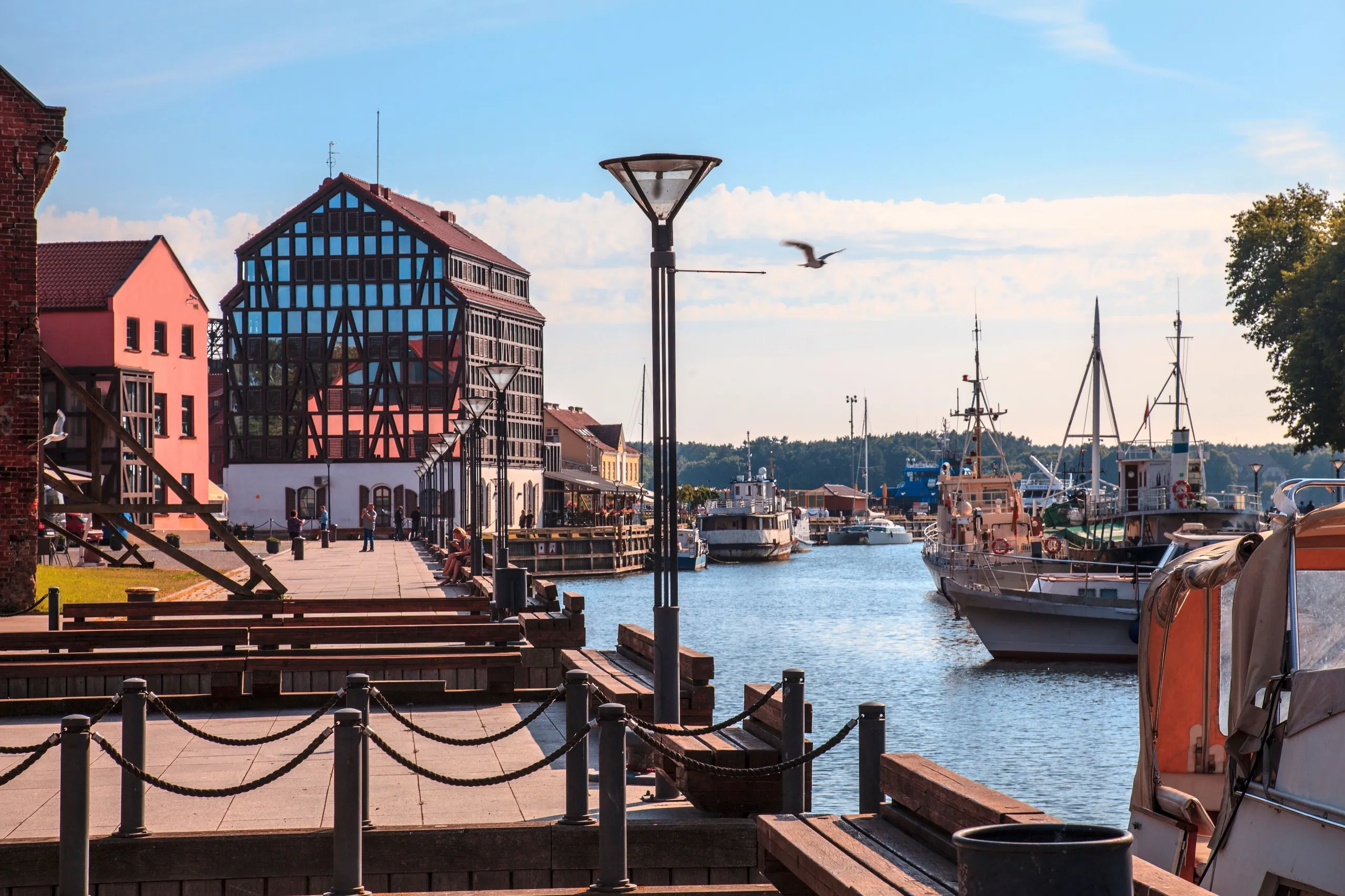 Klaipėda old town, waterfront and Curonian Lagoon in Lithuania