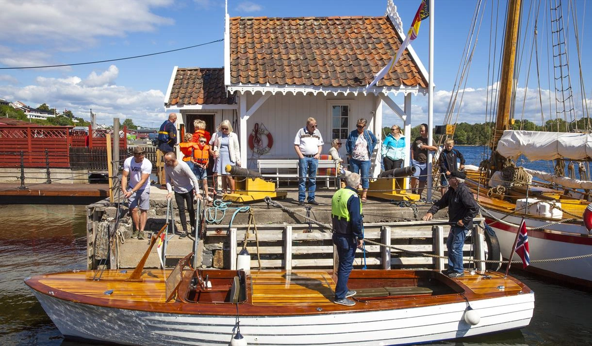 Langesund harbour, wooden houses and Skagerrak coastline in Telemark, Norway
