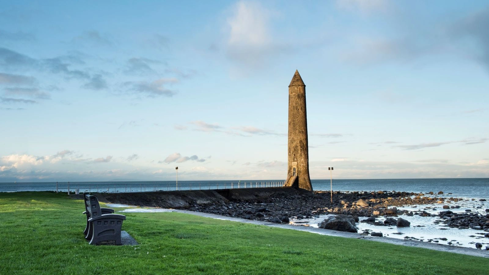 Larne harbour, coastline and town in County Antrim, Northern Ireland