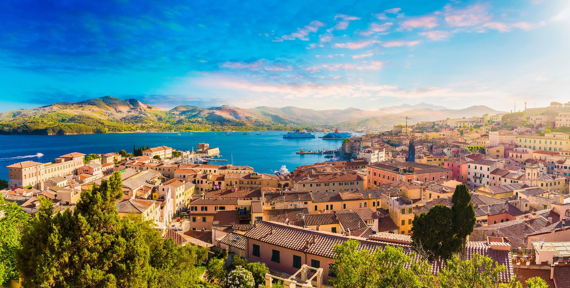 Livorno waterfront, canals and Tuscan coast in Italy
