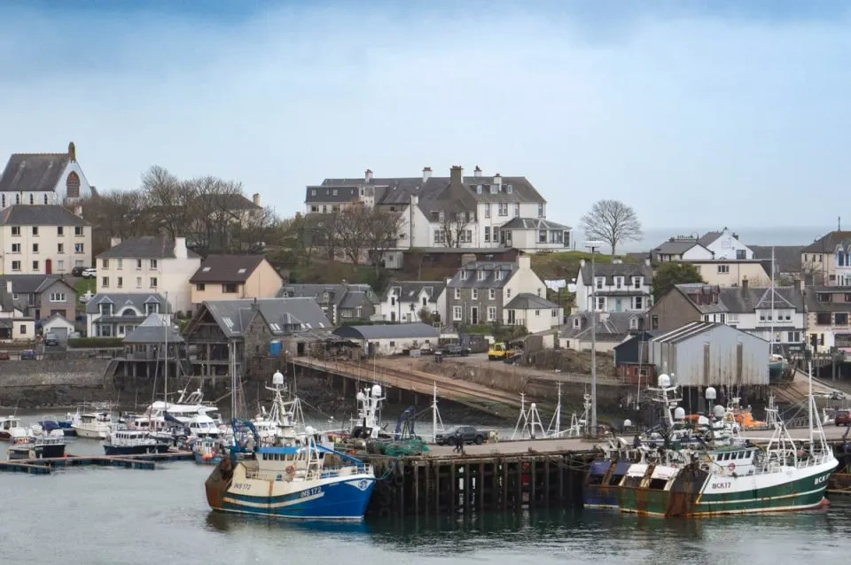 Mallaig harbour and Highland coastline on the west coast of Scotland