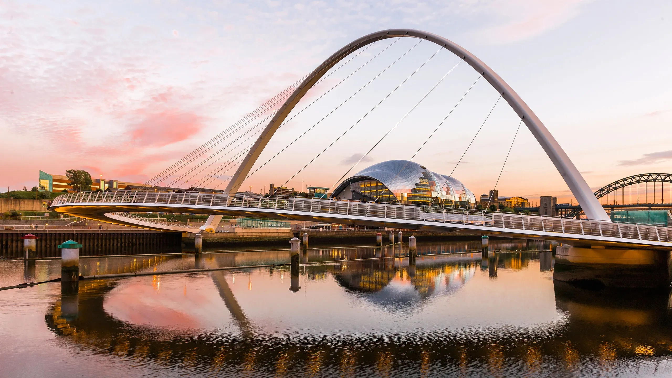 Newcastle upon Tyne bridges and Quayside cityscape in northeast England