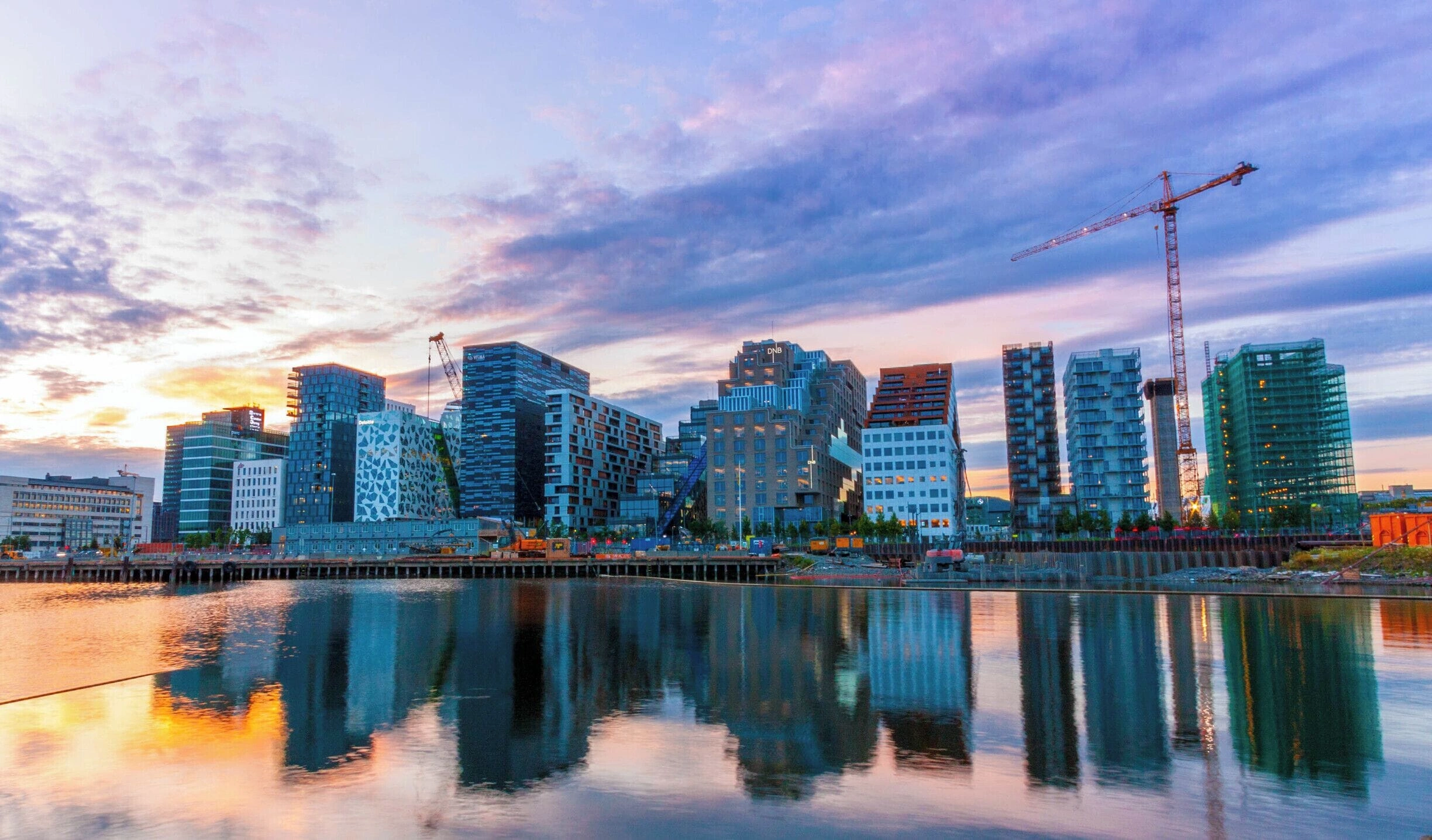 Oslo waterfront, harbour and modern city skyline beside the Oslofjord in Norway