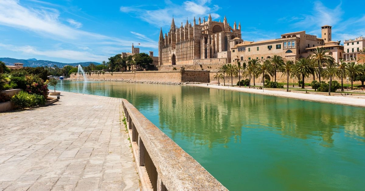 Palma de Mallorca cathedral, old town and Mediterranean waterfront