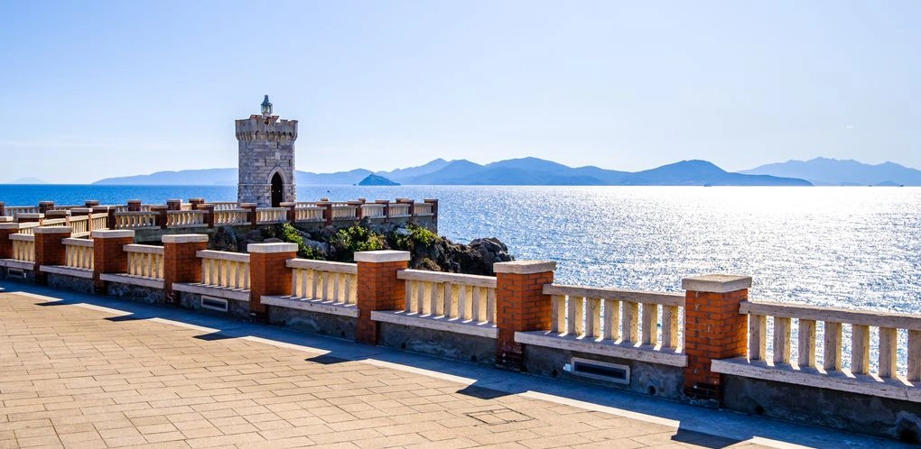 Piombino old town, Tuscan coast and Mediterranean sea views