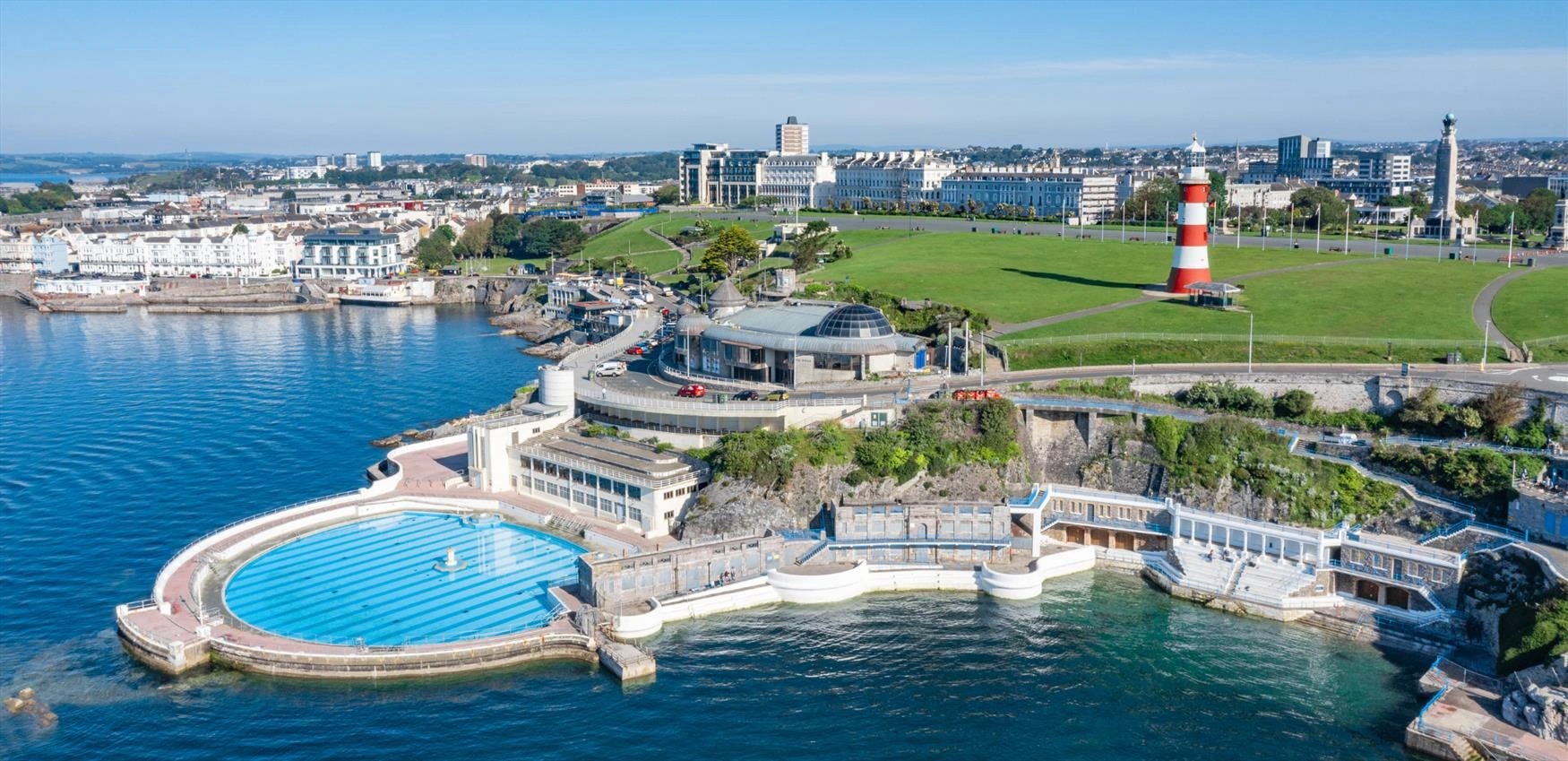 Plymouth Hoe, waterfront and historic harbour in Devon, England