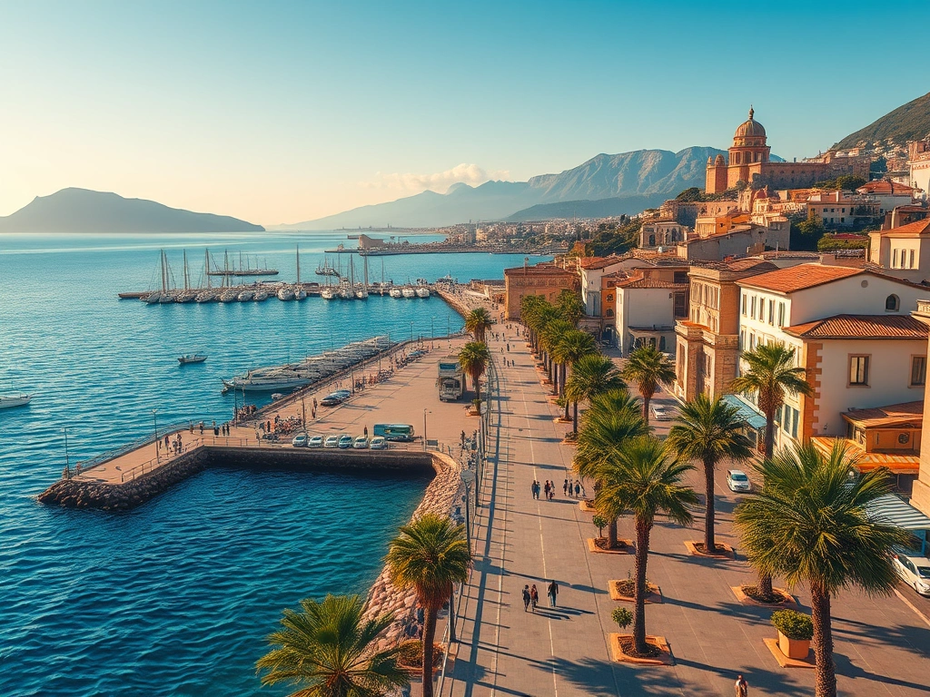 Reggio Calabria waterfront and Strait of Messina in southern Italy