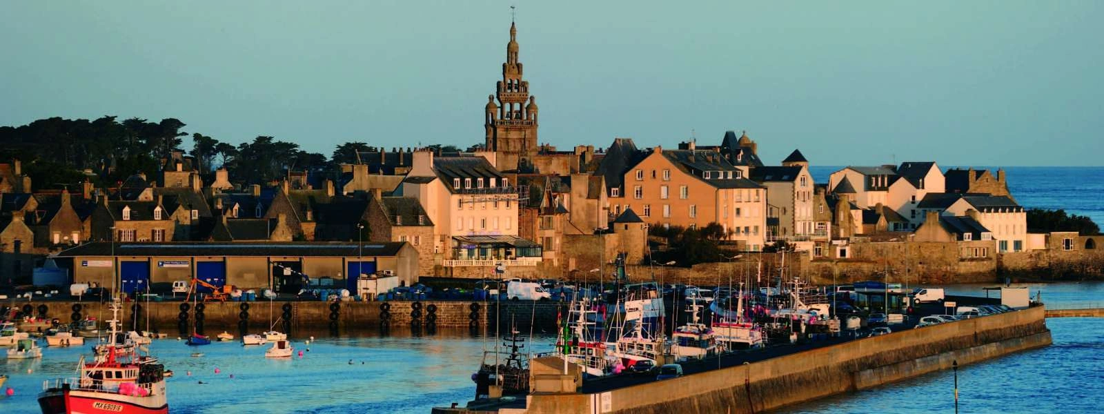 Roscoff old harbour, granite waterfront and Brittany coast in France