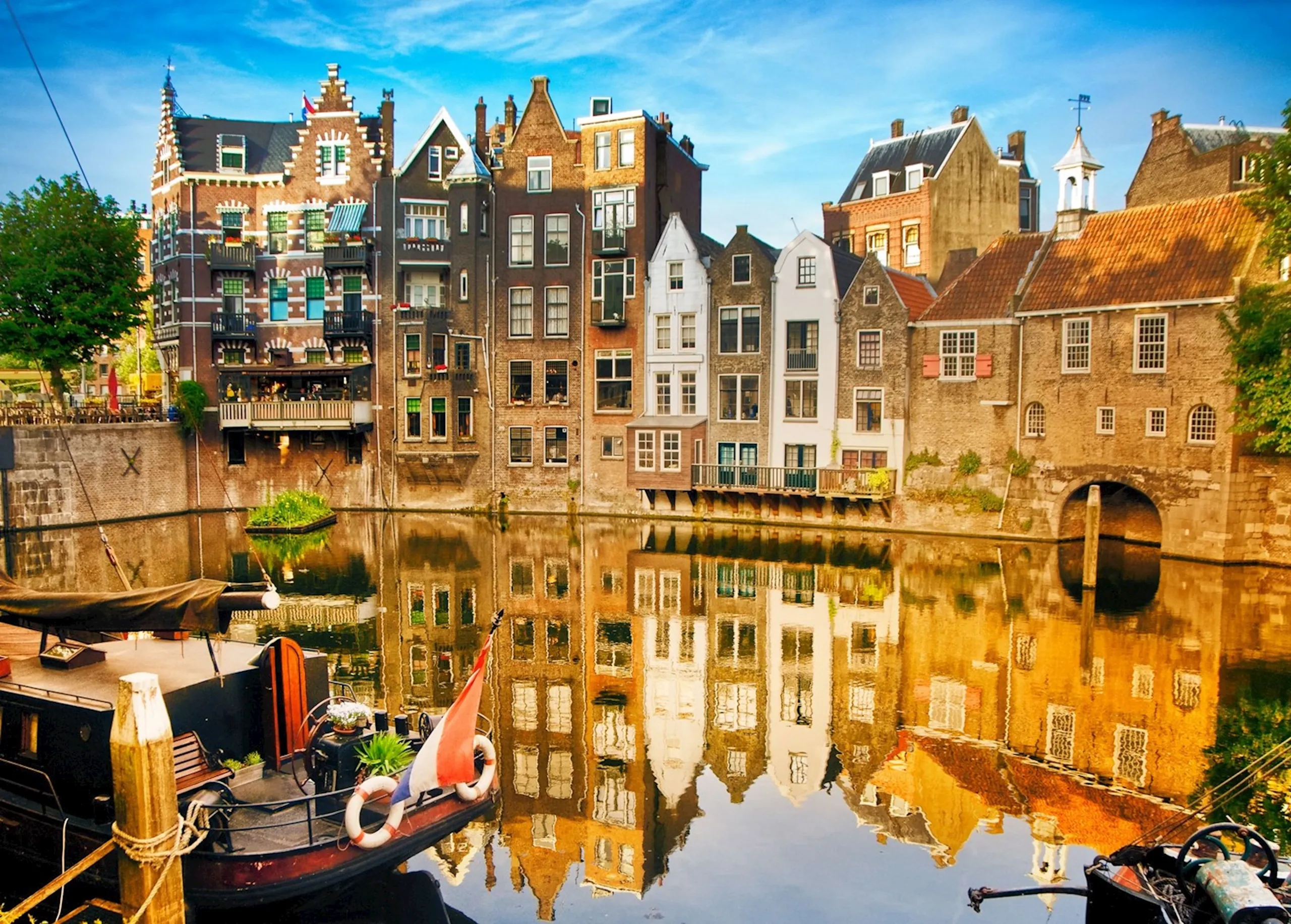Rotterdam skyline, Erasmus Bridge and waterfront in the Netherlands