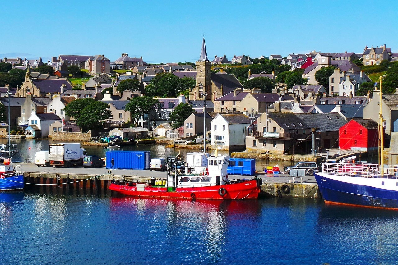 Scrabster harbour and rugged Caithness coastline in northern Scotland