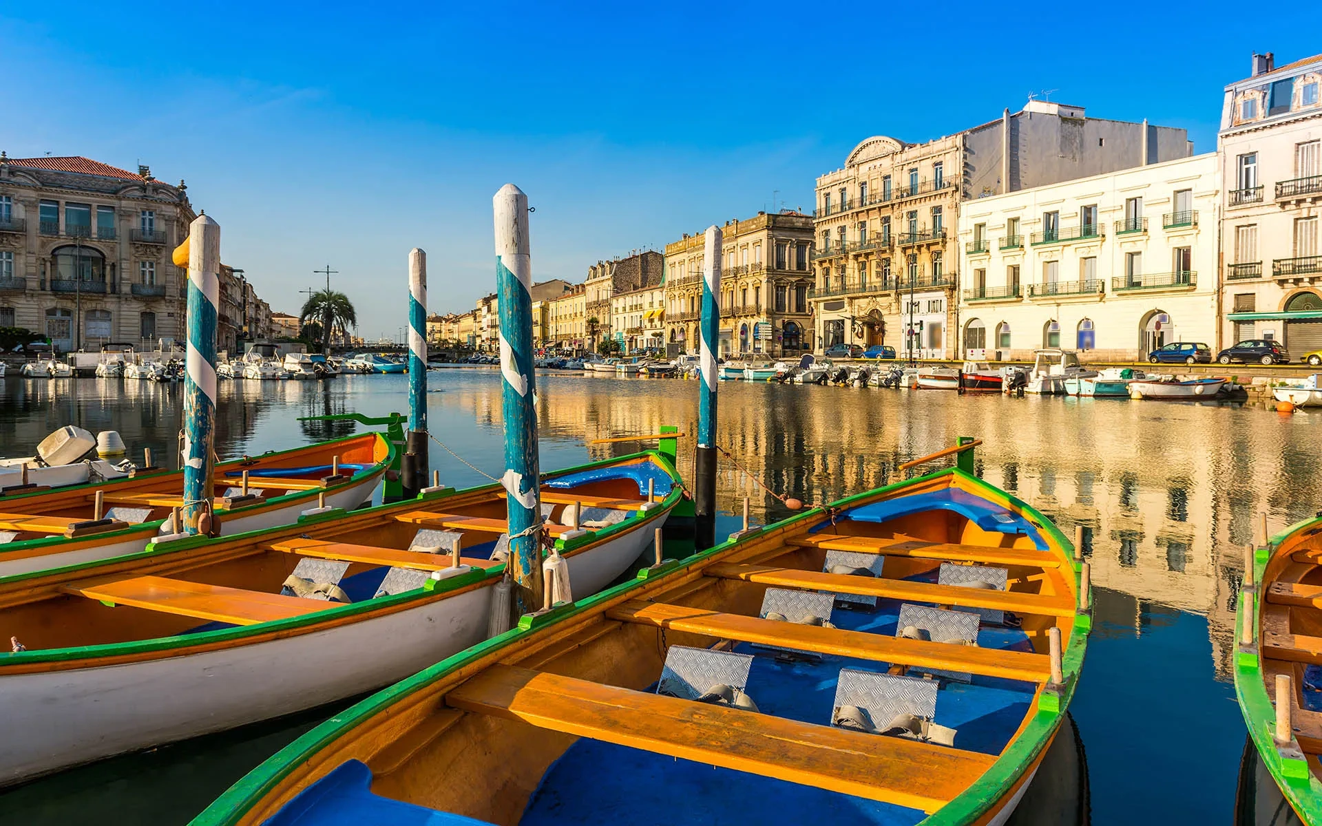 Sète canals, Mediterranean waterfront and Mont Saint-Clair in southern France