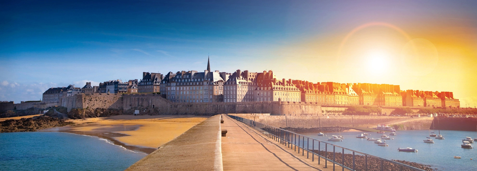 St Malo walled old town, harbour and beaches on the Brittany coast of France