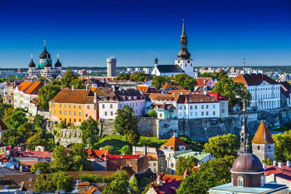 Tallinn medieval old town, towers and Baltic waterfront in Estonia