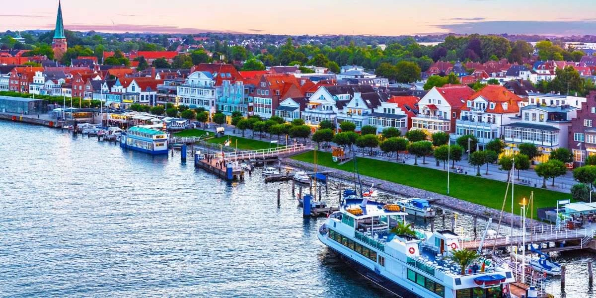 Travemünde beach, lighthouse and Baltic Sea waterfront in northern Germany