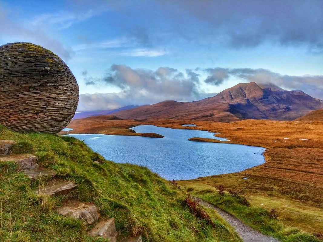 Ullapool waterfront and mountain scenery in the Scottish Highlands