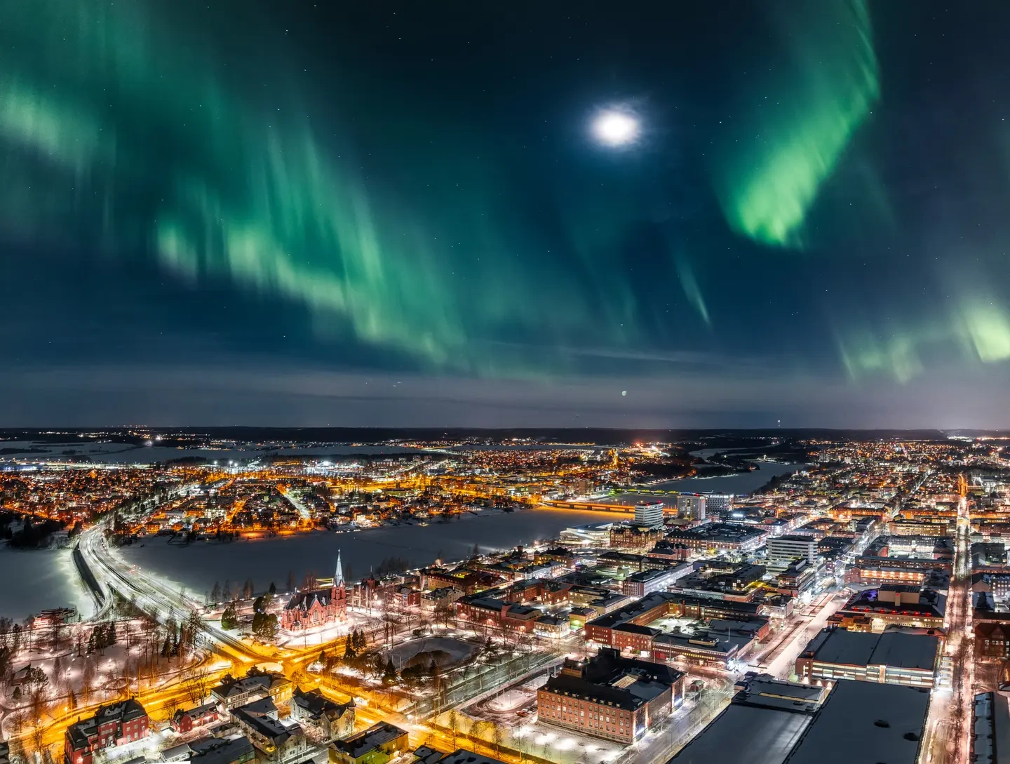 Umeå city centre, riverfront and northern Swedish scenery