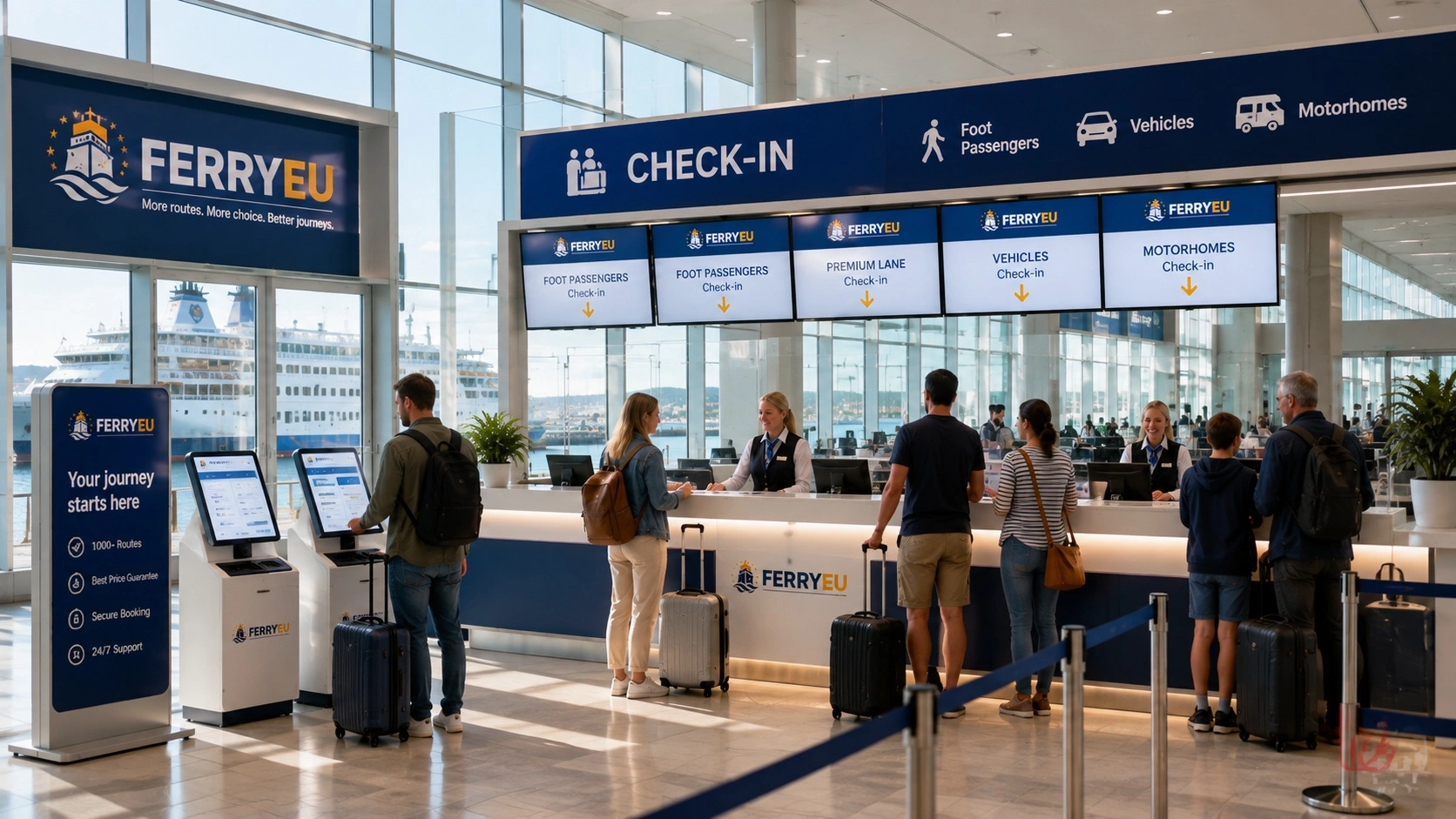 Passengers checking in for a ferry