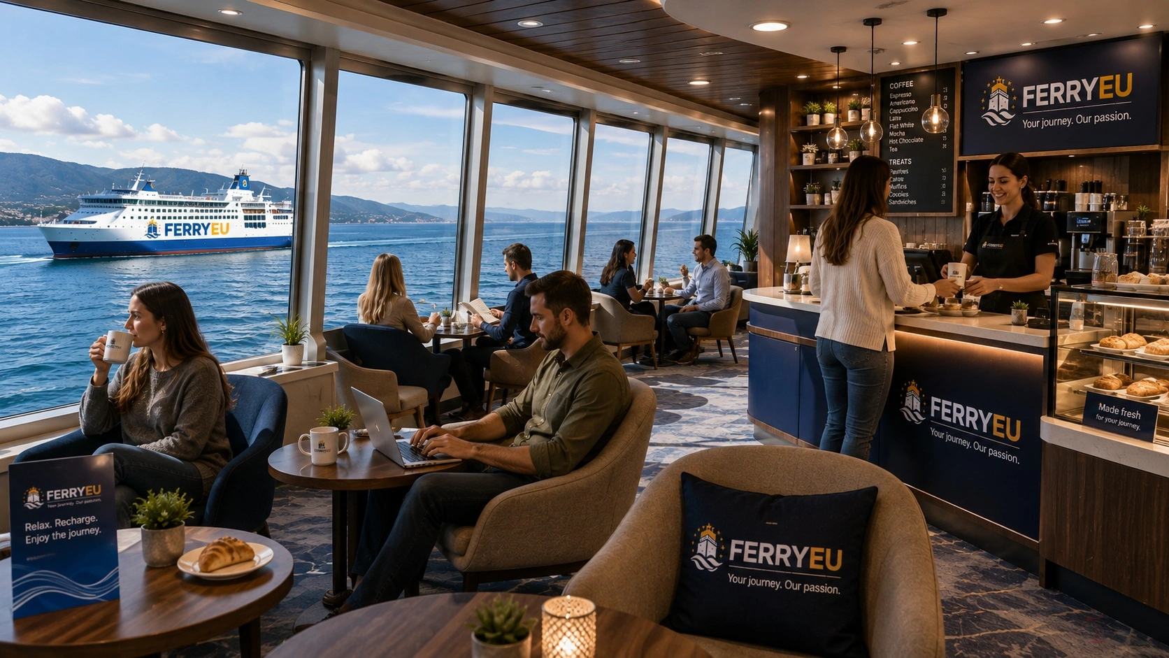 Coffee lounge on board a ferry