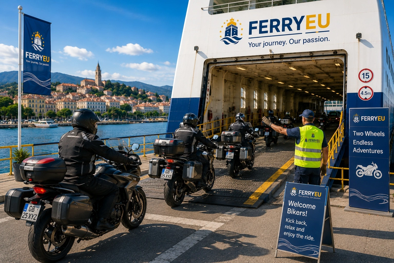 Motorcycle preparing to board a ferry