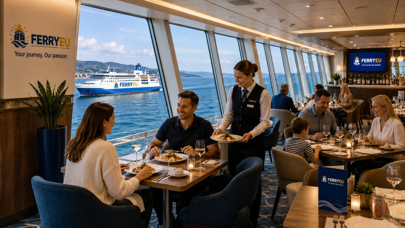 Ferry restaurant with sea views