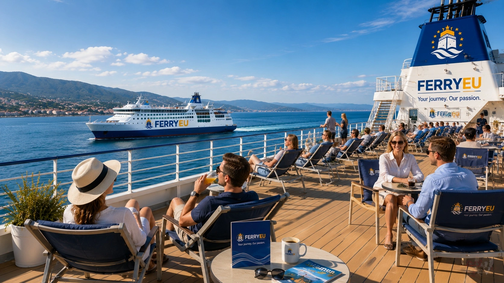 Outdoor deck on a passenger ferry