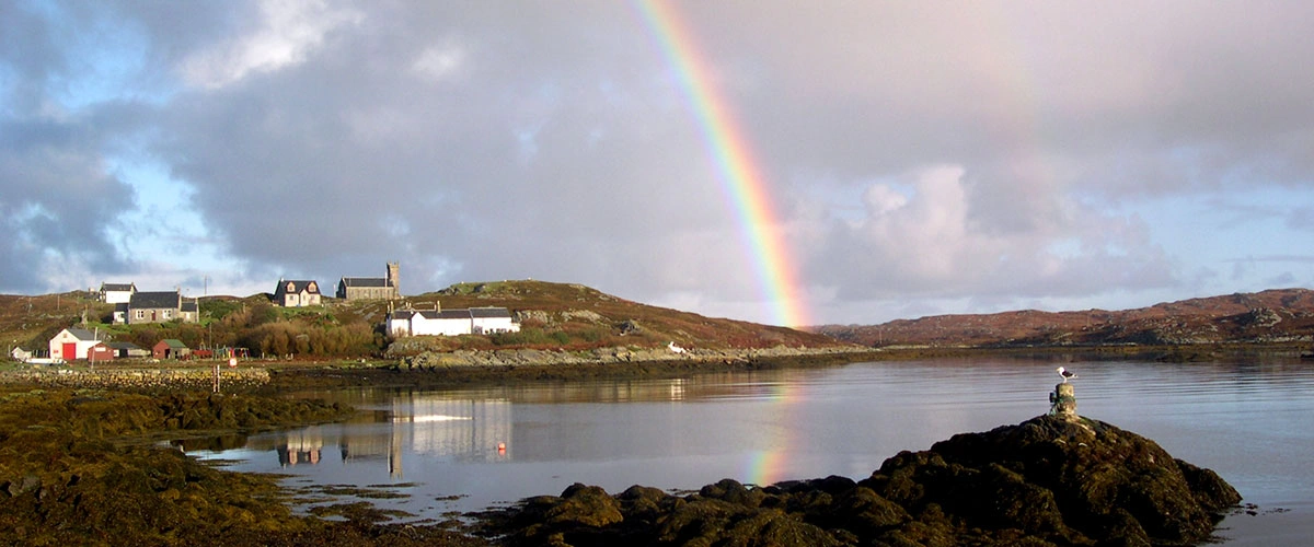 Ferry harbour and coastline on the Isle of Coll