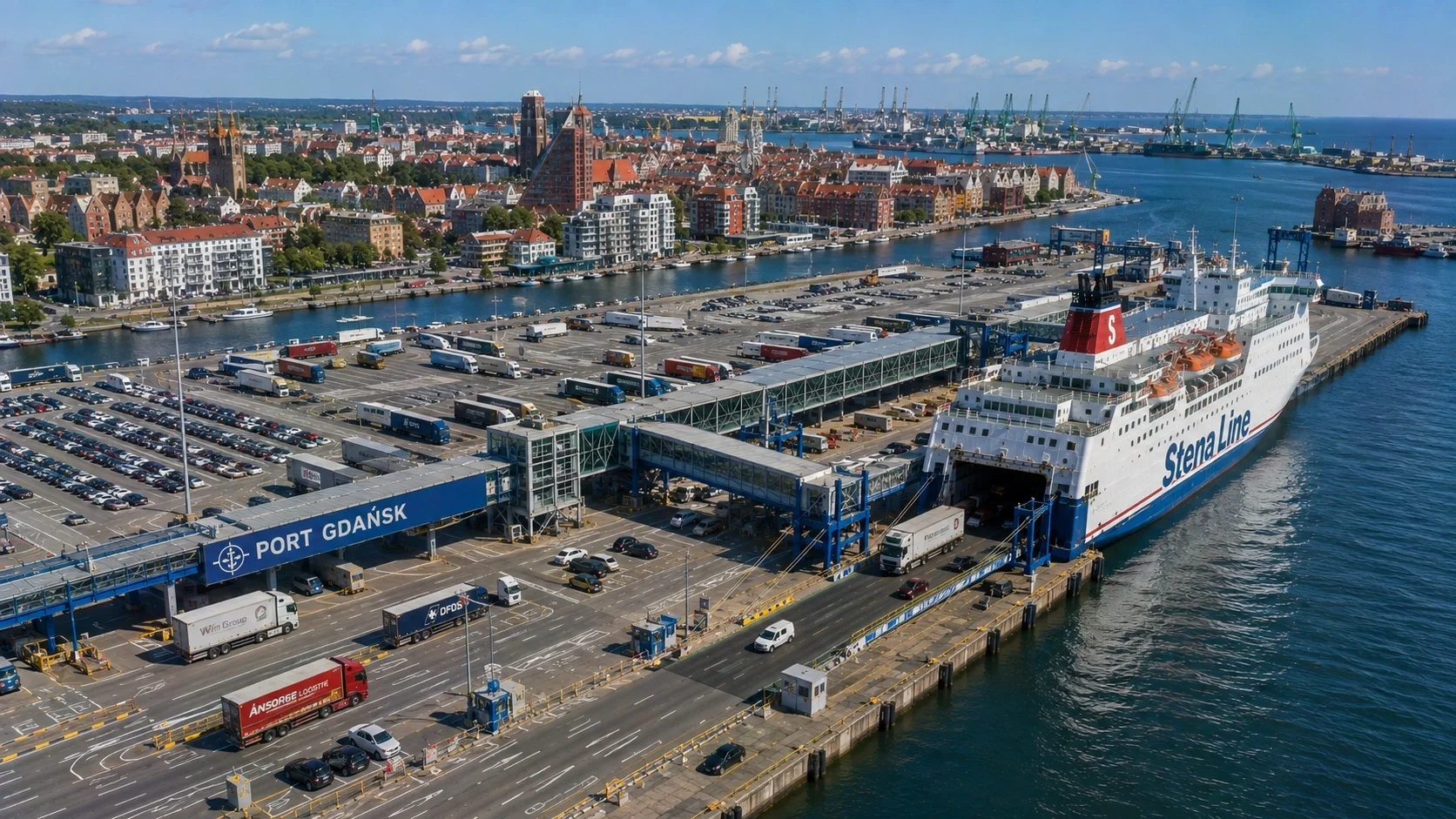 Gdańsk ferry port and Baltic waterfront in Poland