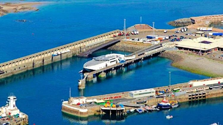 Jersey ferry terminal and St Helier harbour