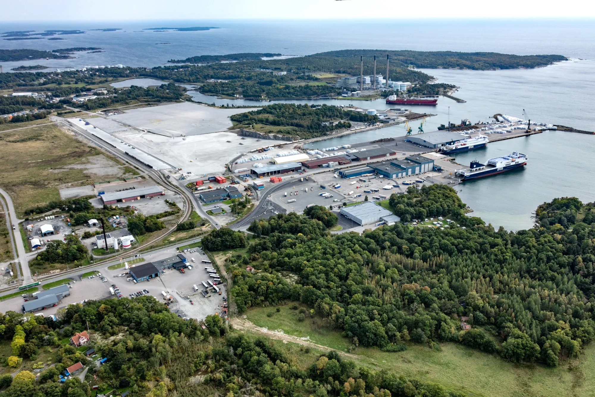 Aerial view of Karlshamn ferry terminal in Sweden