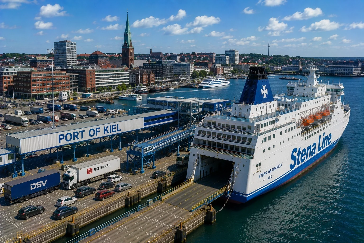 Passenger ferry terminals on the waterfront at Kiel, Germany