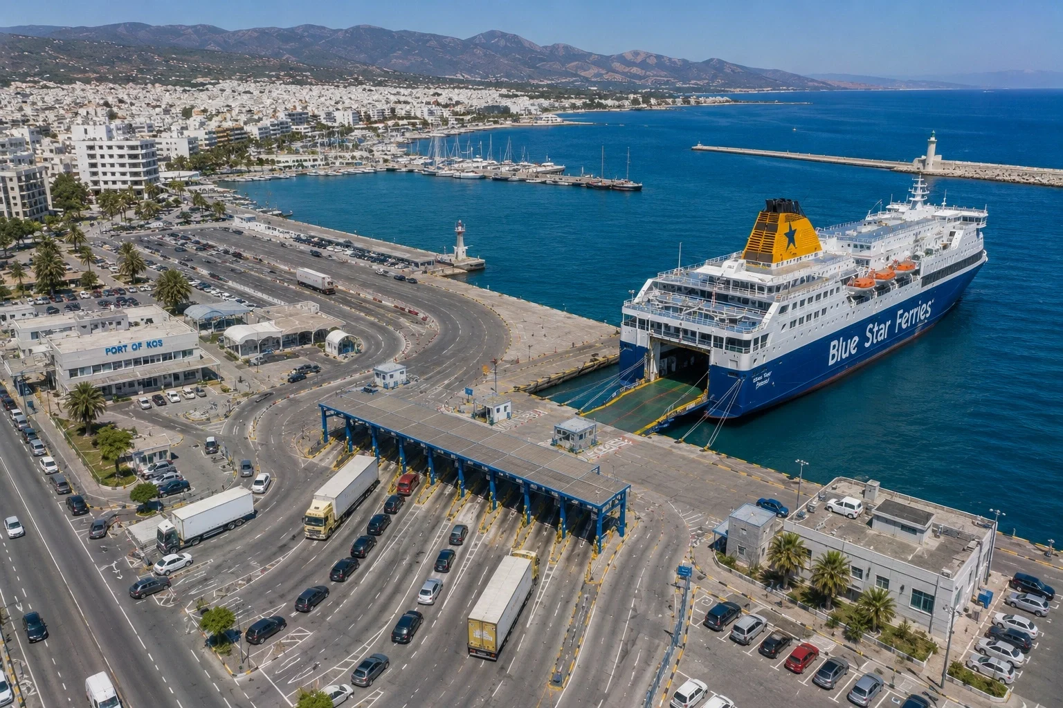 Passenger ferry harbour at Kos Town in Greece