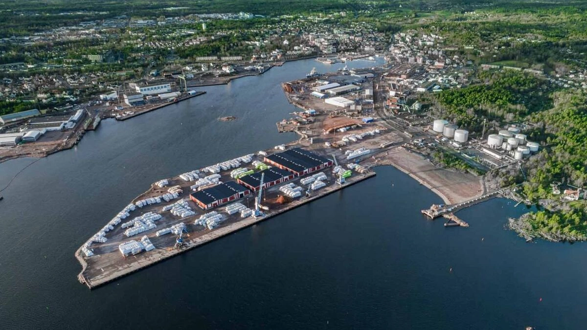 Aerial view of Oskarshamn harbour and ferry port