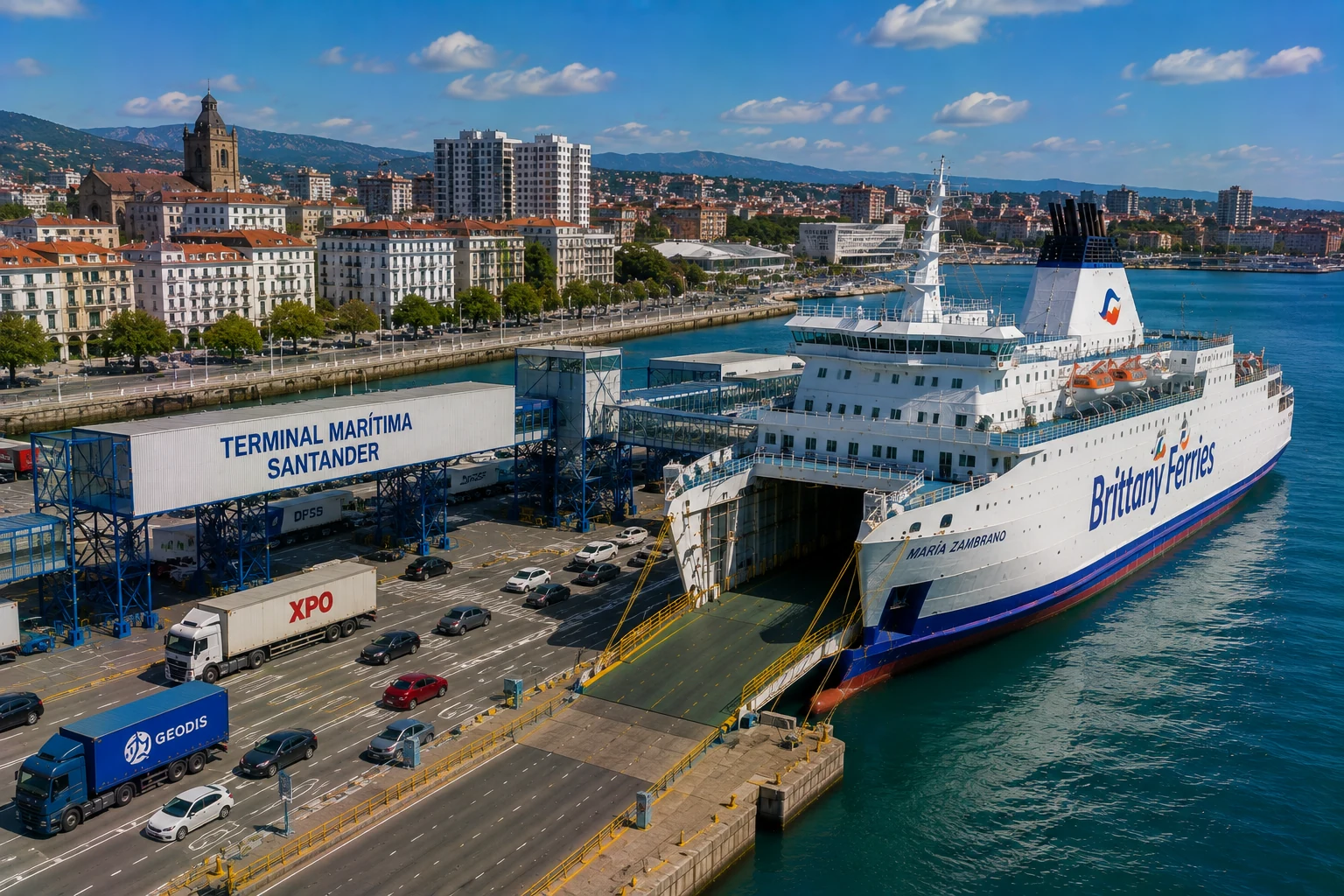 Brittany Ferries ship at Santander ferry terminal in northern Spain