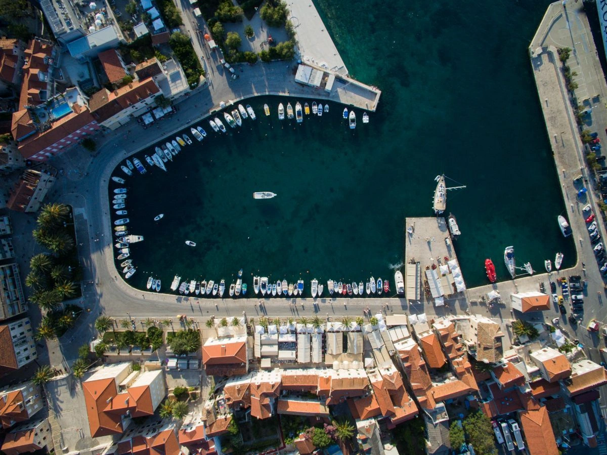 Aerial view of Supetar harbour on Brač
