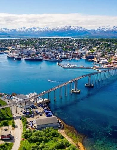 Tromsø harbour and bridge in Arctic Norway