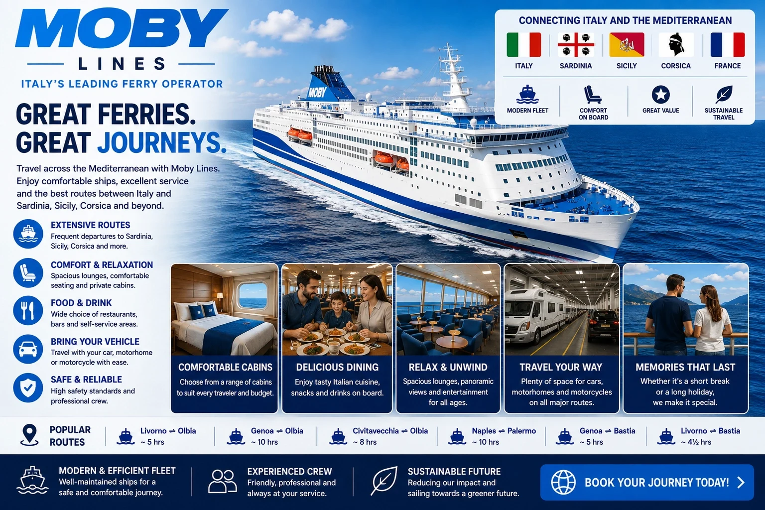 Moby Lines passenger and vehicle ferry in the Mediterranean