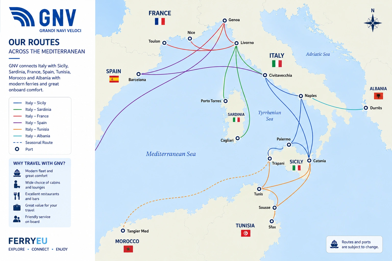 Grandi Navi Veloci (GNV) route map