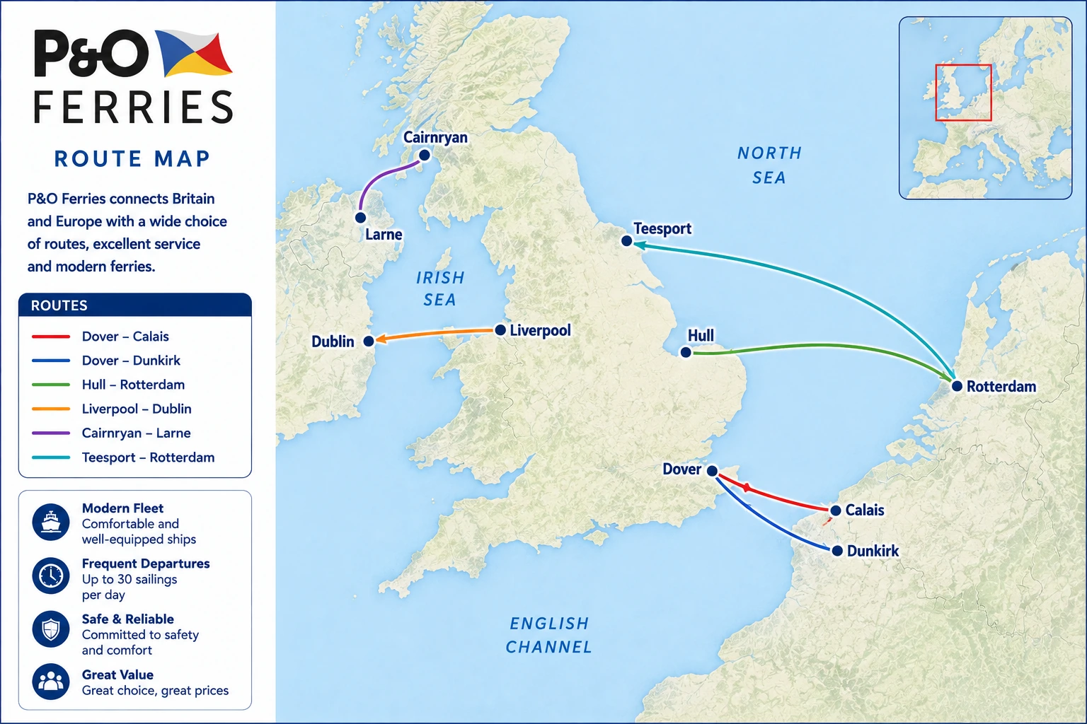 Illustrated P&O Ferries route map