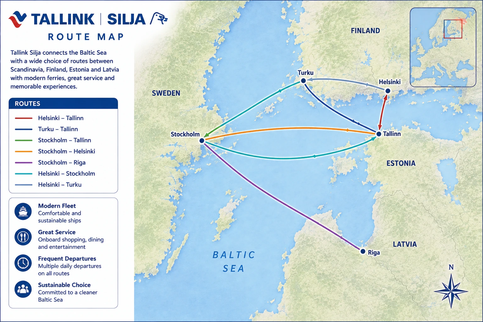 Illustrated Tallink Silja Line route map