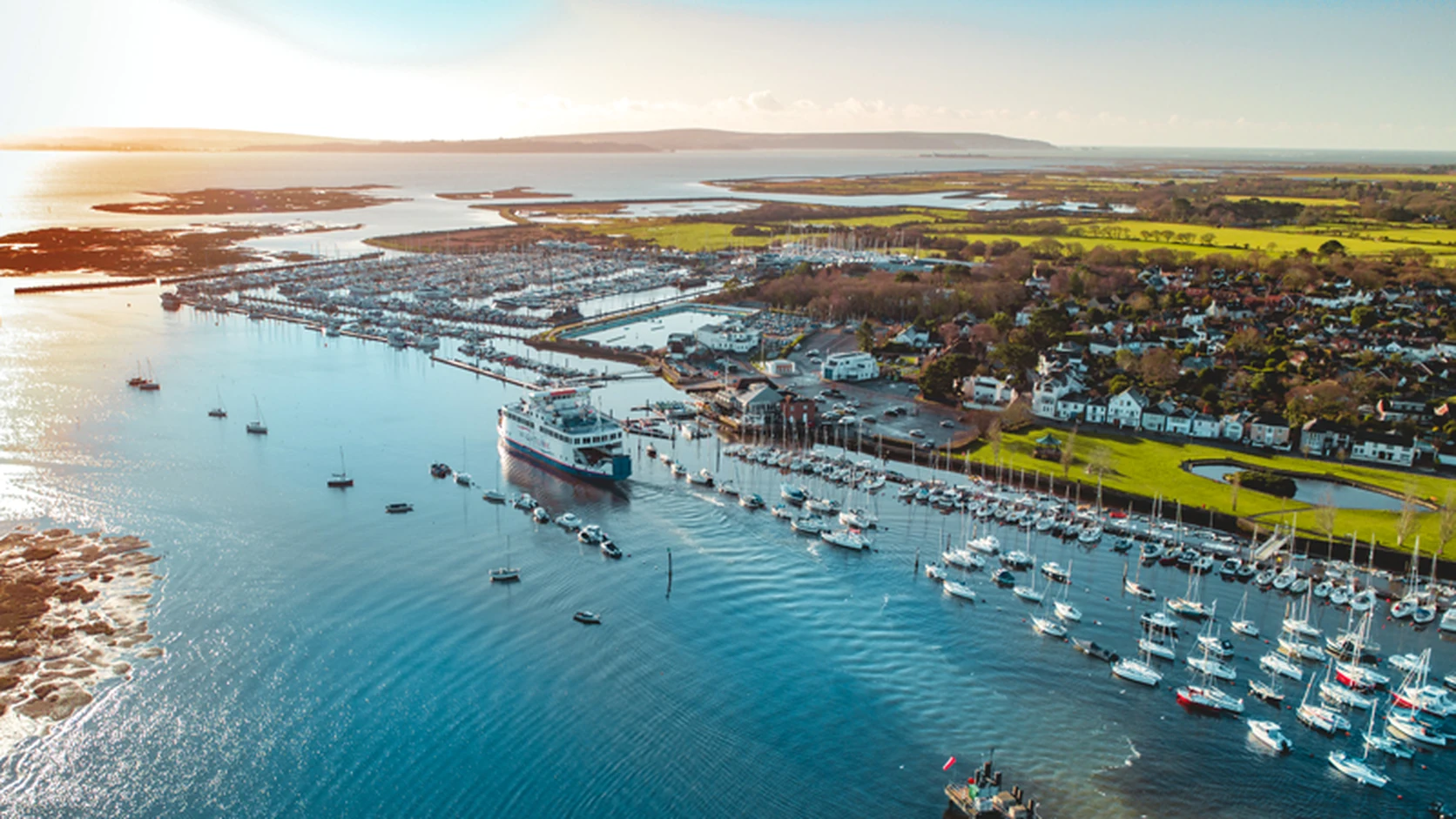 Wightlink ferry departing Lymington through the New Forest coast